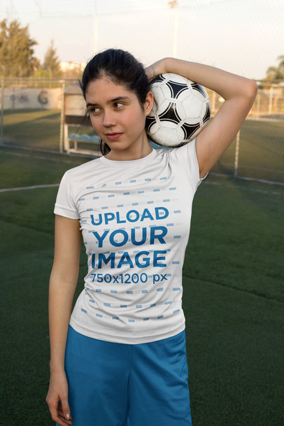 Jersey Mockup of a Girl Holding a Soccer Ball