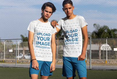Mockup of Two Soccer Players Wearing Team Jerseys