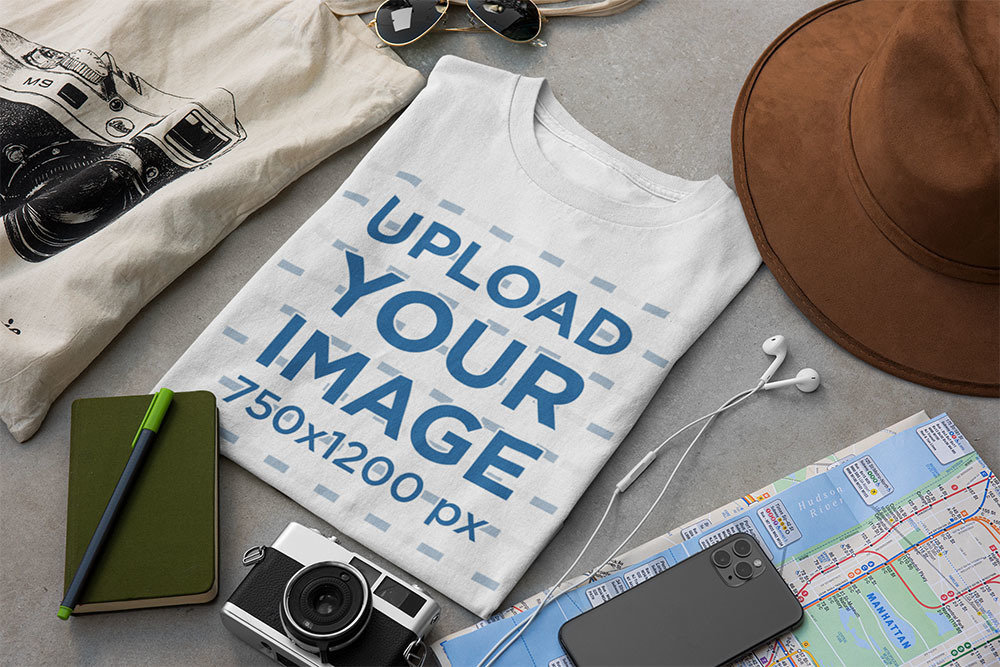 T-Shirt Mockup Surrounded by Travel Accessories