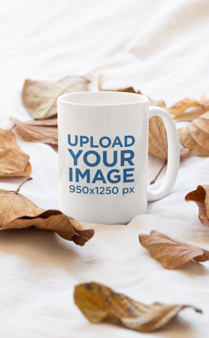 Mockup fo a Coffee Mug Surrounded By Fall Leaves