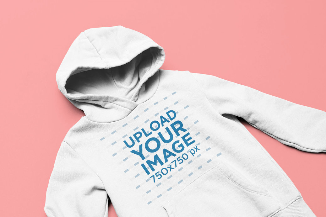 Closeup Mockup of a Pullover Hoodie Over a Flat Surface