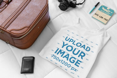 Mockup of a Sweatshirt on a Bed Next to a Suitcase 33728