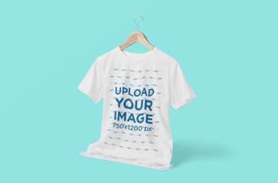 Mockup of a T-Shirt on a Hanger Featuring a Customizable Background