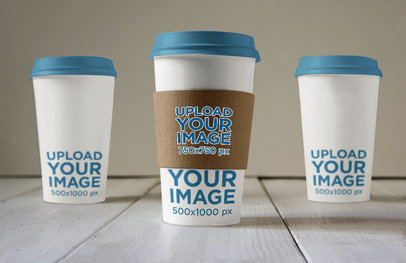 Mockup of Three Coffee Cups with Customizable Lids 3799-el1