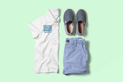 Polo Shirt Mockup of a Boy's Outfit in a Flat Lay Style