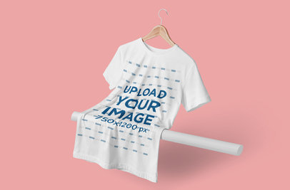 Mockup of a T-Shirt on a Hanger with a Plain Background