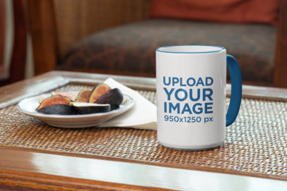15 oz Colored Rim Mug Featuring a Small Plate With Figs 33811