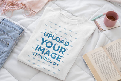 Mockup of a Crewneck Sweatshirt on a Woman's Bed 