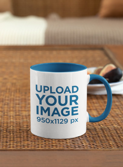 Mockup of an 11 oz Sublimated Coffee Mug with a Customizable Rim Color 