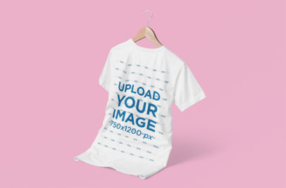 Minimal Mockup Featuring a Customizable Tee on a Wooden Hanger 