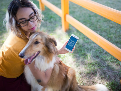 iPhone 7 Mockup of a Woman Hugging Her Dog