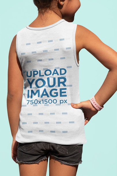 Back View Mockup of a Little Girl with a Tank Top at a Studio