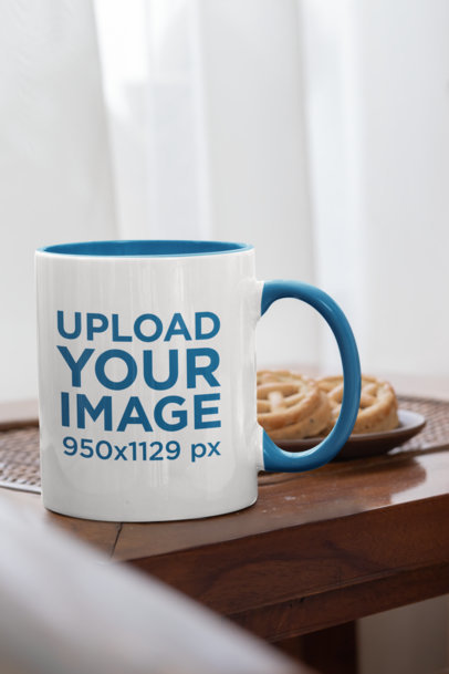 Mockup of a Coffee Mug with a Different Color Handle Featuring Some Cookies 33816