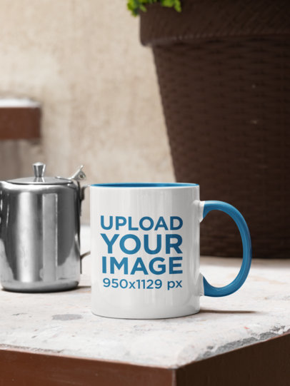 Mockup of an 11 oz Mug Placed Next to a Metal Teapot 33819