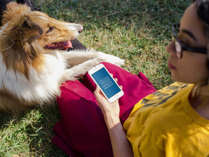 White iPhone 6 Mockup of a Woman Enjoying a Day at the Park with her Dog