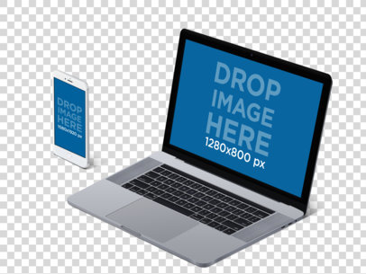 Mockup of a MacBook Pro with Touch Bar and iPhone 7 in Portrait Position Over a Transparent Background a12834