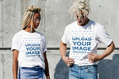 T-Shirt Mockup Featuring Two Trendy Friends on the Street 3845-el1