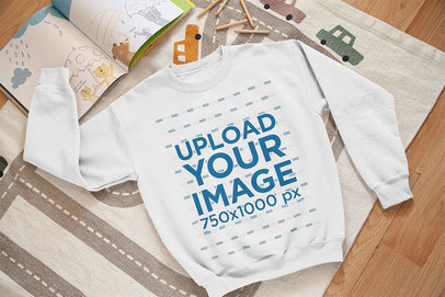 Mockup of a Kid's Sweatshirt in a Boy's Room