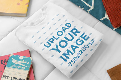 Mockup of a Kids' Sweatshirt on a Bed with Notebooks