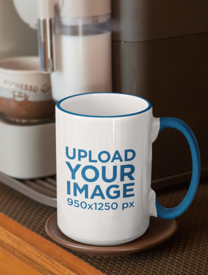 15 oz Colored Rim Mug Mockup Featuring a Coffee Machine 33825