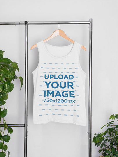 Mockup of a Tank Top on a Hanger Featuring Some Houseplants 