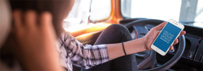 Woman in her Van Getting Ready to Drive with her White iPhone 6s in Portrait Position Mockup a12932wide