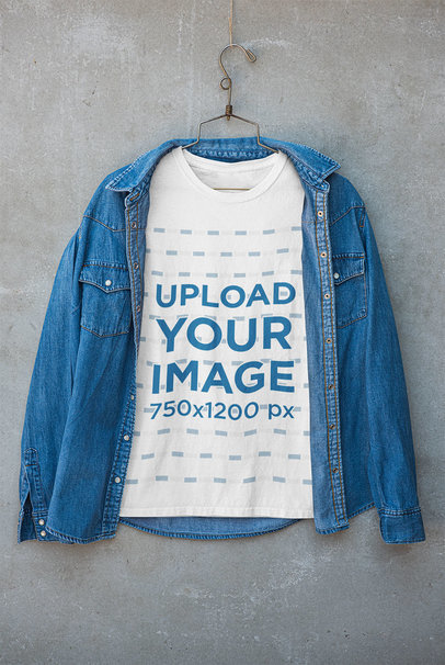 T-Shirt Mockup Featuring a Denim Jacket on Top 33688
