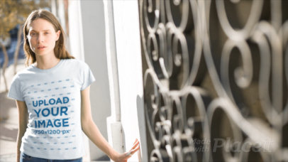 T-Shirt Video of a Woman Posing on the Street