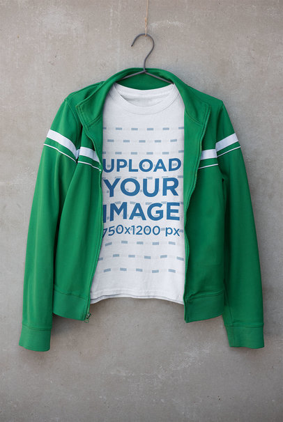 T-Shirt Mockup Featuring a Green Jacket 33687