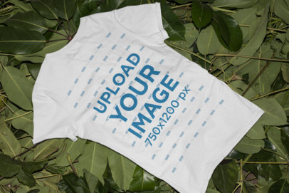 Mockup of a T-Shirt on a Surface Made of Leaves 