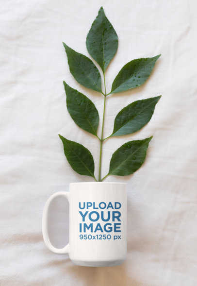 Mockup of a 15 oz Coffee Mug with a Plant Inside