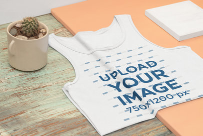 Mockup of a Folded Tank Top Featuring a Small Cactus 33969
