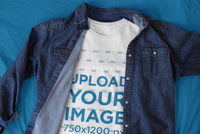 Closeup Mockup of a Basic Crewneck Tee with a Denim Garment 