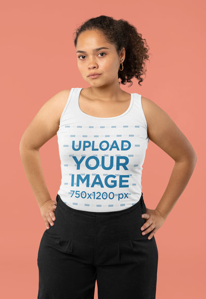 Mockup of a Woman with a Tank Top Posing with Hands on Hips 