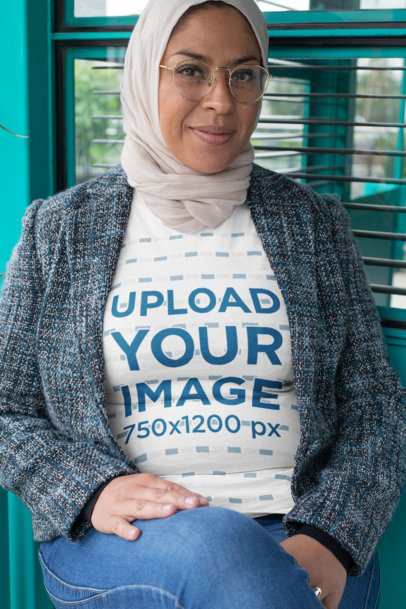 T-Shirt Mockup of a Well-Dressed Woman with a HIjab