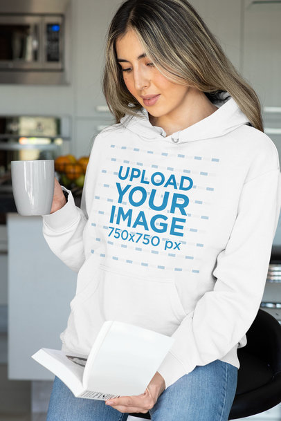 Pullover Hoodie Mockup of a Woman Reading a Book