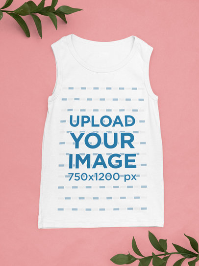 Mockup of a Tank Top on a Colored Surface with Some Plants