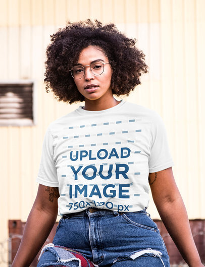 T-Shirt Mockup of a Serious Woman with Glasses