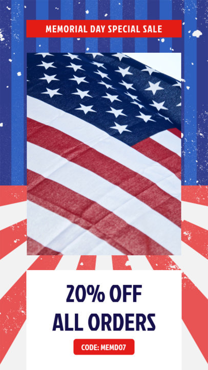 Instagram Story Design Template with a Discount for Memorial Day