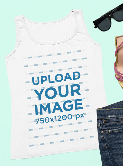 Tank Top Mockup Featuring Some Sunglasses 