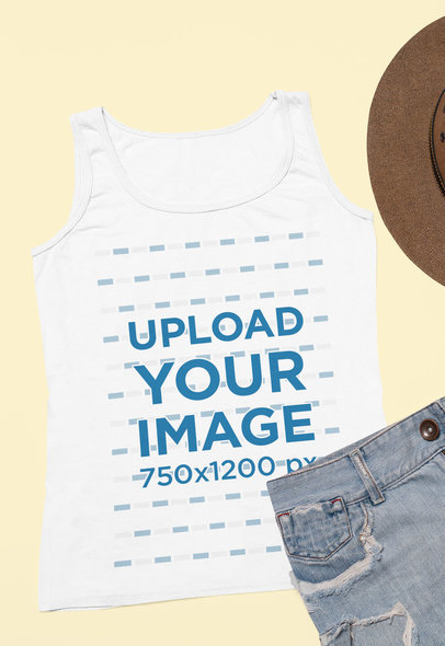 Top Shot Mockup of a Scoop Neck Tank Top on a Flat Surface
