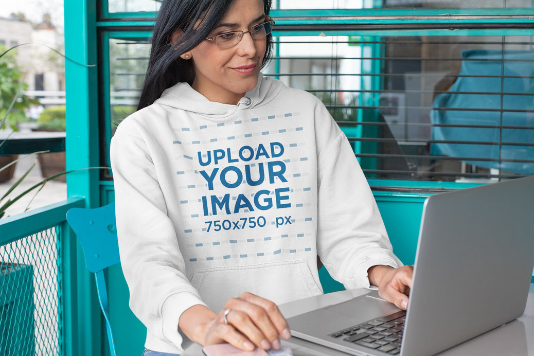 Hoodie Mockup of a Middle-Aged Woman Working