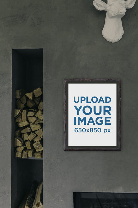 Mockup of an Art Print Next to a Wood Storage 