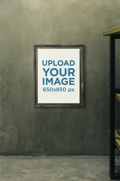 Mockup of an Art Print on a Charcoal-Color Wall 3949-el1
