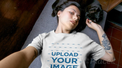 T-Shirt Video of a Woman Lying with Her Cat