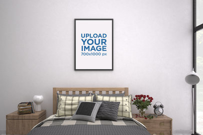 Mockup of an Art Print Hanging on a Bedroom's Wall 