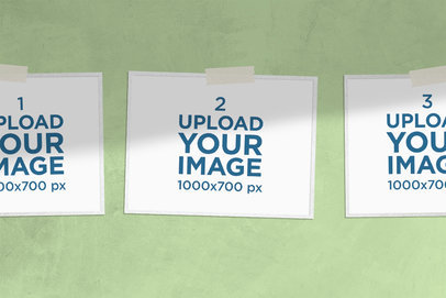 Mood Board Mockup Featuring Three Pictures Taped to a Wall 3883-el1