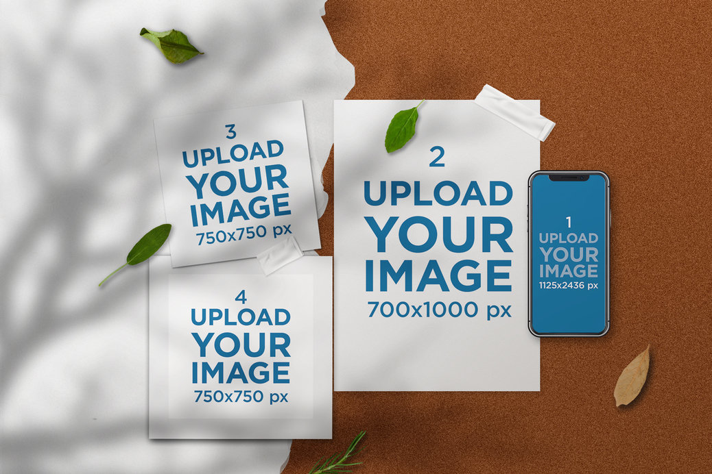 Mood Board Mockup of Two Papers and an iPhone X