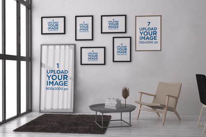 Mockup Featuring Several Art Prints Hanged Next to a Floor to Ceiling Window 3928-el1