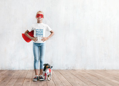 T-Shirt Mockup of a Superpowerful Girl and Her Dog Assistant